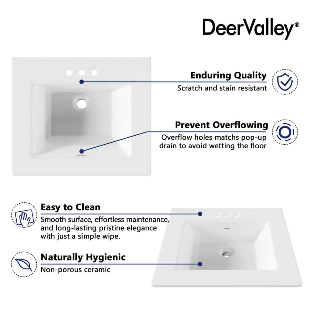 21'' x 18'' White Rectangular Ceramic Drop-In Bathroom Sink with Overflow