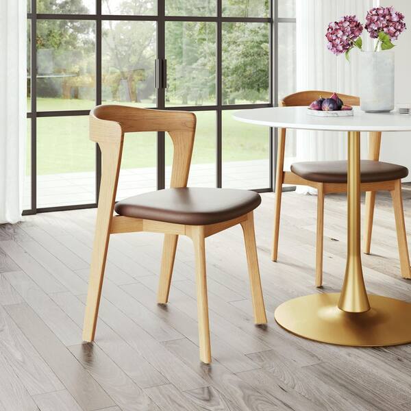 ZUO Pioro Brown & Natural Faux Leather Dining Chair-(Set of 2