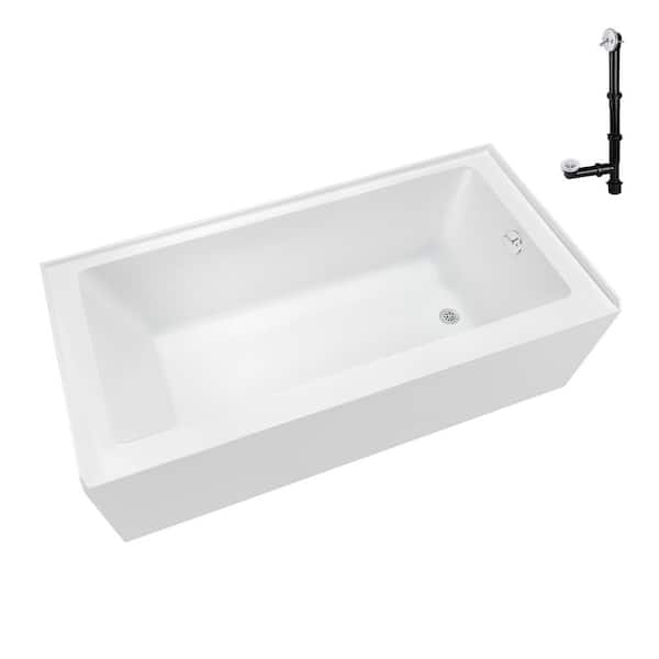 Streamline 60 in. x 32 in. Soaking Acrylic Alcove Bathtub with Right Drain in Glossy White, External Drain in Glossy Glossy White