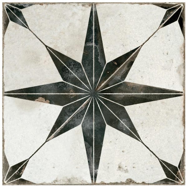 Merola Tile Kings Star North Nero 8 in. x 8 in. Ceramic Floor and Wall Take Home Tile Sample