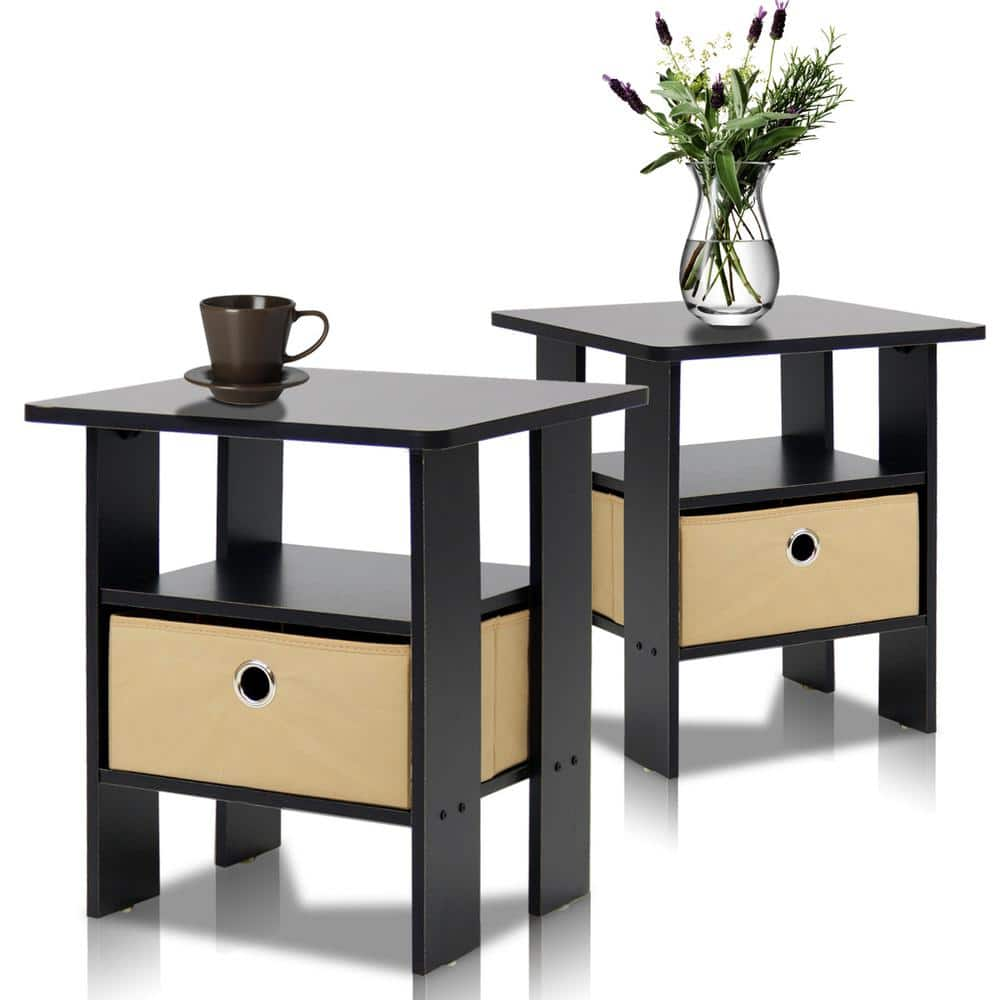 Nightstand Set Of 2 Espreso End Table Bedroom Bedside Furniture Shelf Drawer