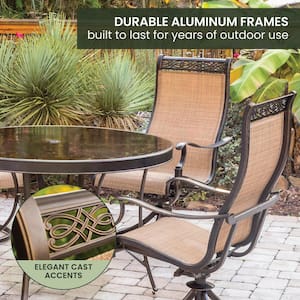 Monaco 5-Piece Aluminum Outdoor Dining Set with Round Glass-Top Table and Contoured Sling Swivel Chairs