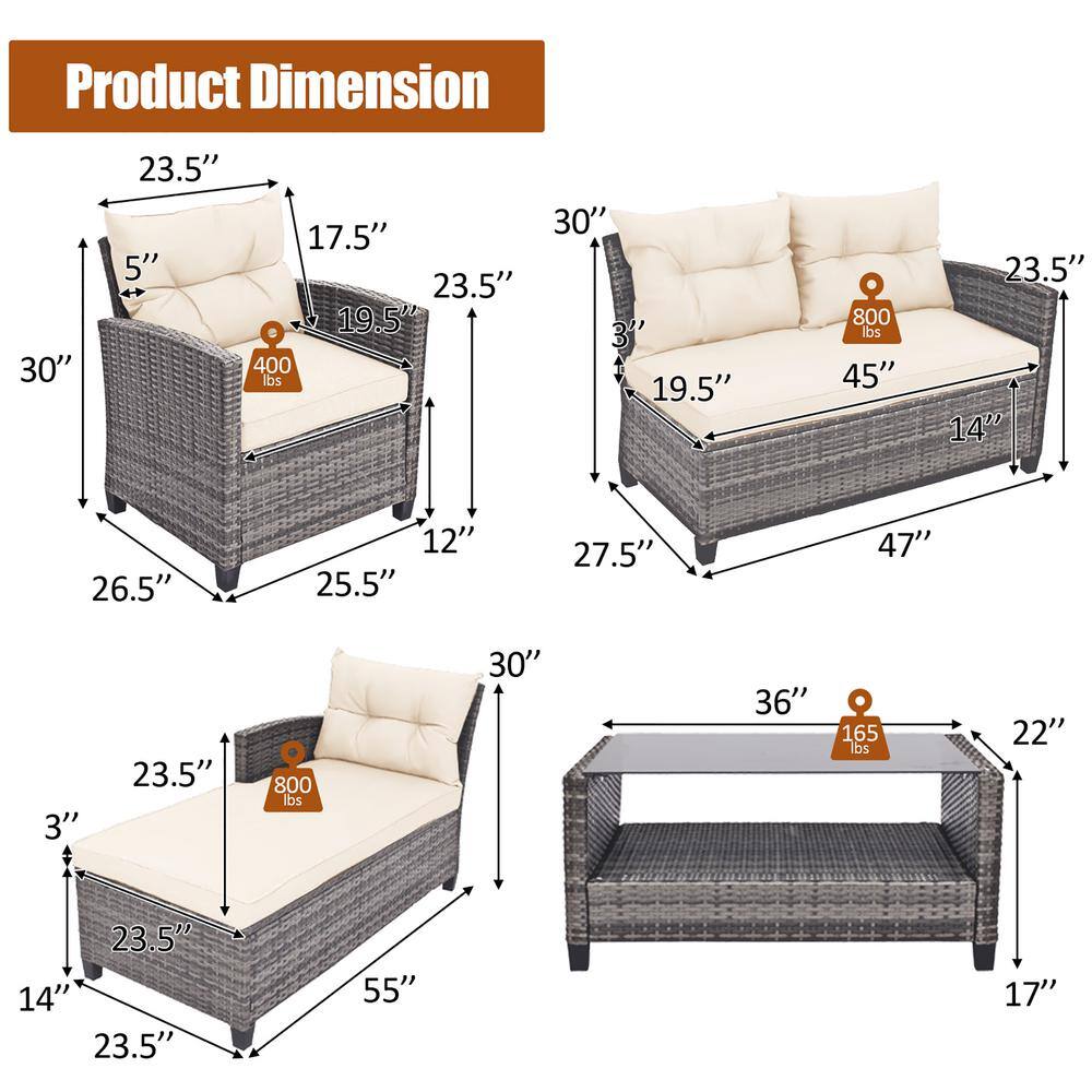 Dimension diagrams showing the measurements of the sectional pieces and coffee table.