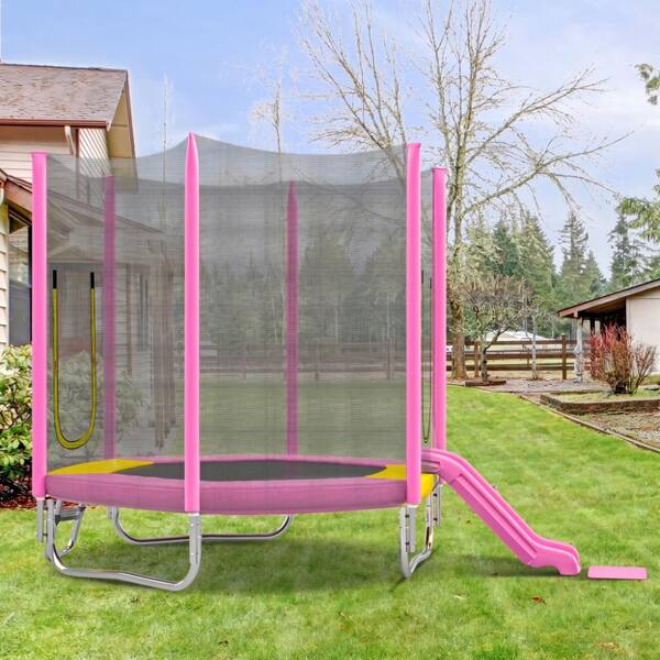 Nestfair 7 ft. Outdoor Pink Trampoline with Safety Enclosure Net
