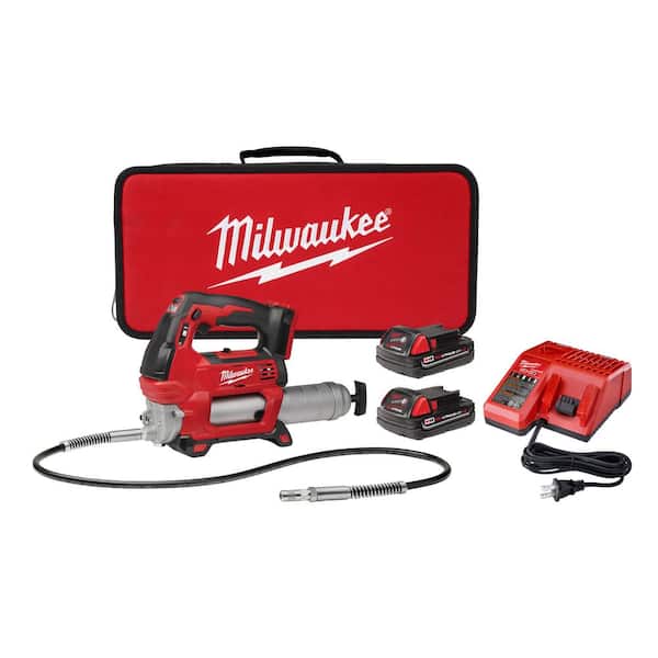 Milwaukee M18 18V Lithium-Ion Cordless Grease Gun 2-Speed with (2) 1.5Ah Batteries, Charger, Tool Bag