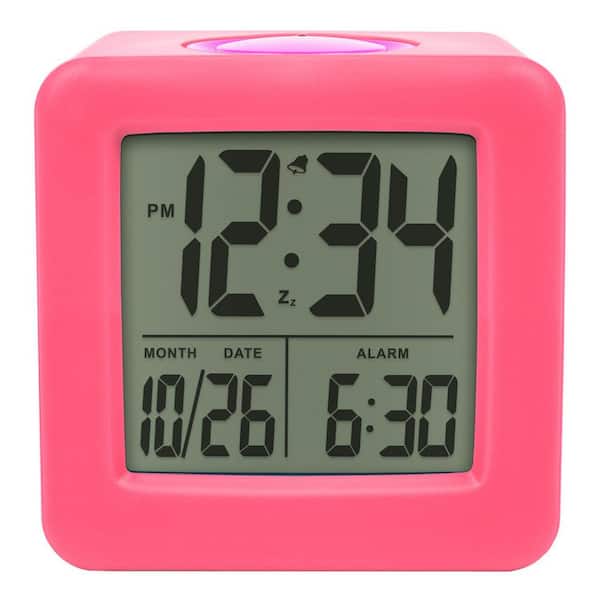 Digital Pink Silicone Cube Alarm Clock with On-Demand Backlight
