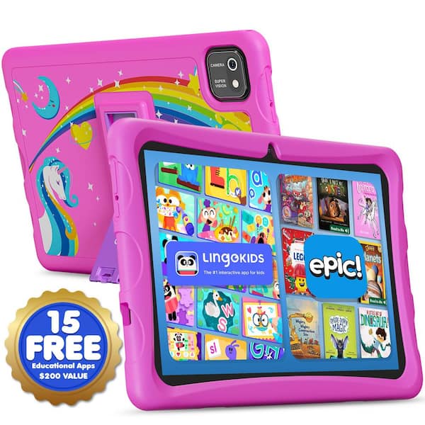 10 in. Kids Tablet Android 13, with Epic, Plus Lingokids and Kid-Proof Case with Kickstand, Pink