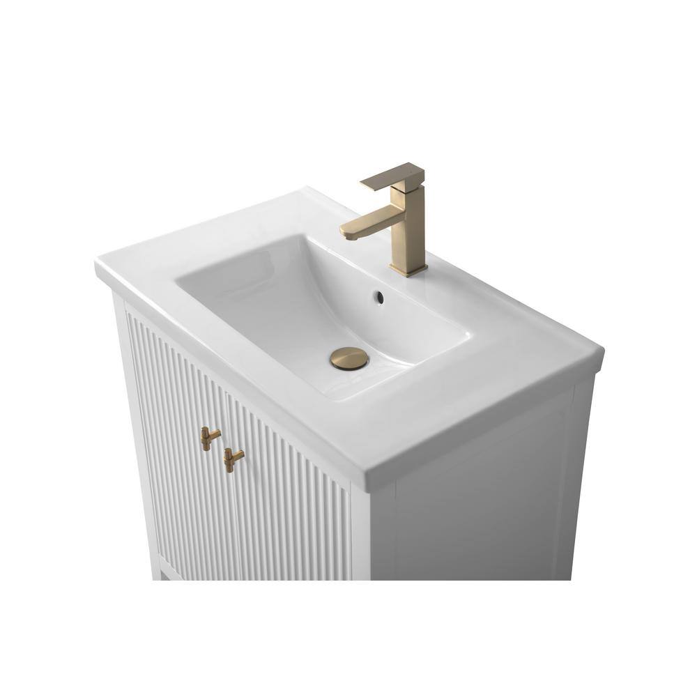 30" White Solid Wood Freestanding Bathroom Vanity with Ceramic Top