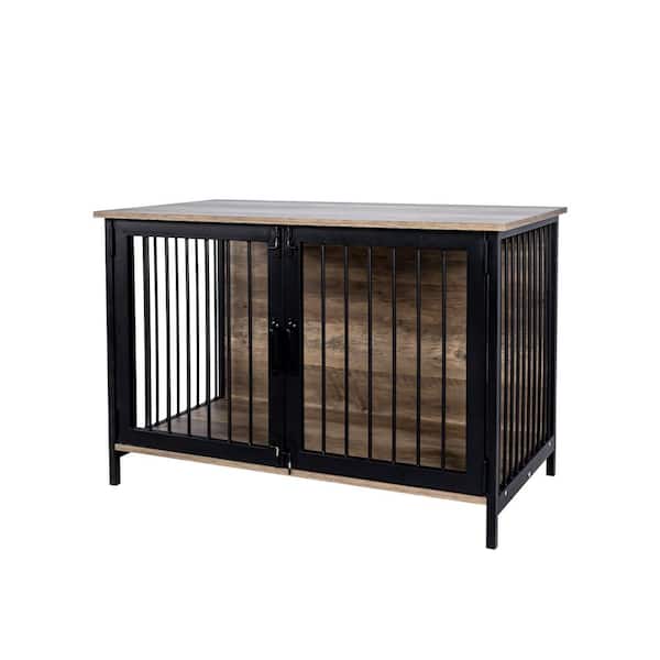 Unbranded Natural 40 in. Wood Dog Crate, Dog Cage Cat Cage with Double Doors, Indoor Dog Kennel-Medium