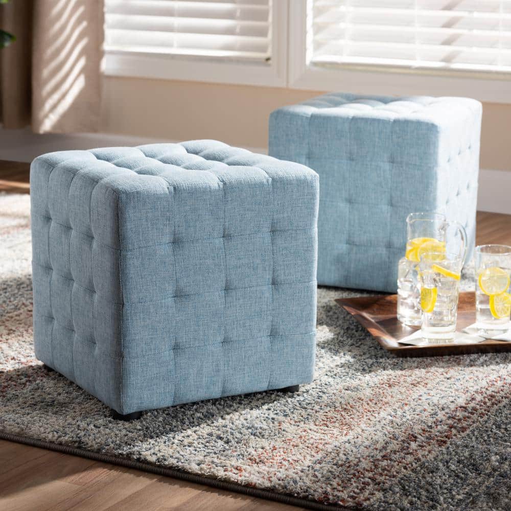 Elladio Light Blue Tufted Cube Ottoman Set of 2