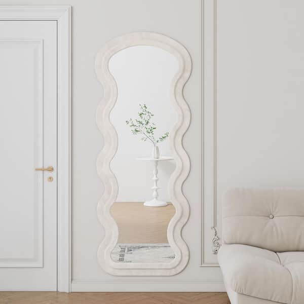White 24 in. W x 63 in. H Wave Full Length Mirror with Stand