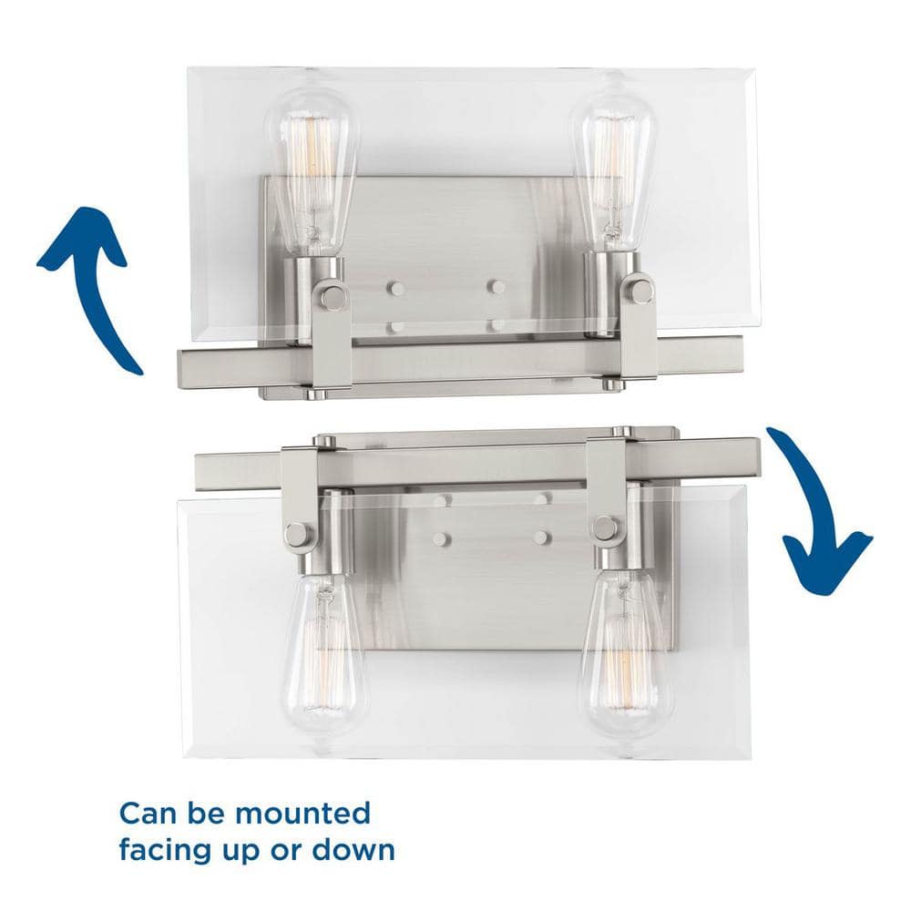 Brushed Nickel 2-Light Vanity Fixture with Beveled Glass Shade