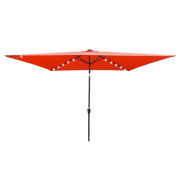 cenadinz 10 ft. x 6.5 ft. Rectangular Market Umbrellas Solar LED Lighted Outdoor w/ Crank and Push Button Tilt in Light Brick Red
