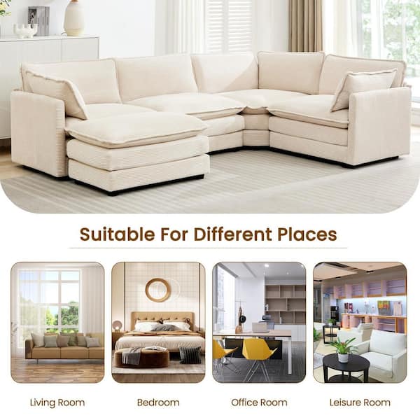 JEAREY 113.4 in. W 5-Piece Modern Corduroy Fabric Sectional
