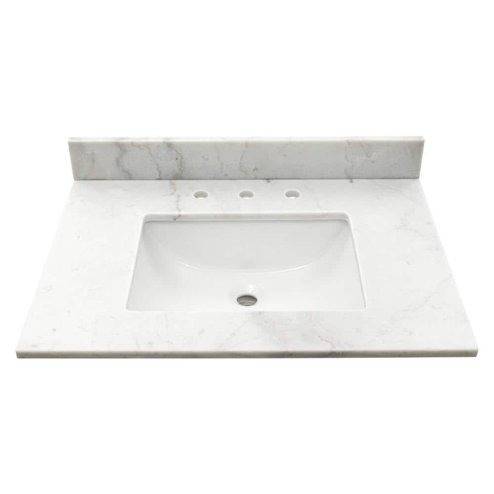 Arabesque Carrara 31 in. x 22 in. Engineered Marble Vanity Top with White R