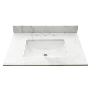 Arabesque Carrara 15.13 in. W x 20.38 in. D Engineered Marble Vanity Top in. White with White Rectangular Single Sink