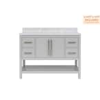 Glovemont 48 in. W x 22 in. D Vanity in Light Gray with Carrara Marble Vanity Top with White Basin