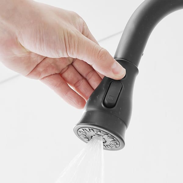 Double Handle Bridge Kitchen Faucet with Pull-Down Spray Head in Matte Black