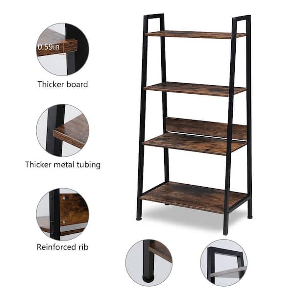 4-Tier Bookshelf Bookcase Metal Shelving Unit Ladder Holder Storage Organizer 