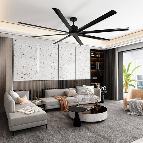 96 in. Indoor/Outdoor Use Black 8-Aluminium Blades Propeller Ceiling Fan with Remote Control,DC Motor,6-Speed Adjustable FUFU&GAGA Ceiling Fans Without Lights