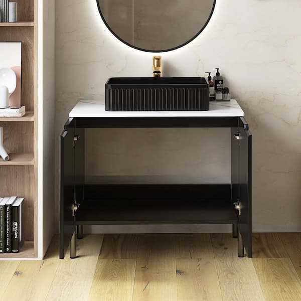 Yingze 30 in. Freestanding Single Sink Black Bath Vanity with