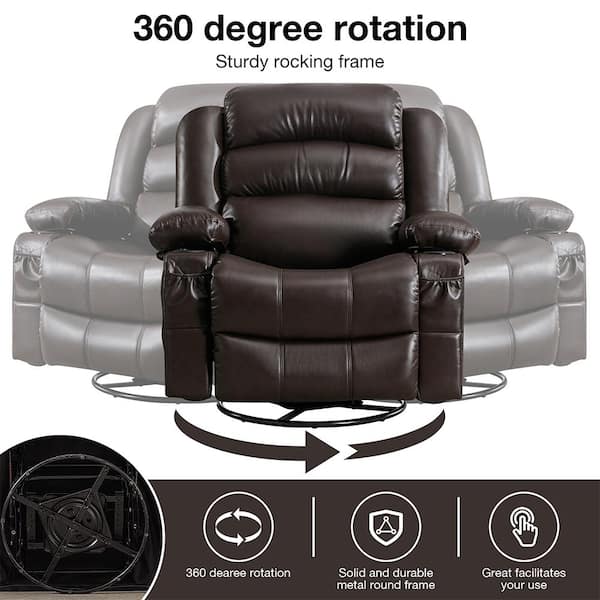 YOFE Modern Brown PU Leather Manual Recliner Chair with USB and 2 Cup  Holders, 360° Rotation Massage Heated Single Sofa Chair  CamyBE-GI36695W834-recliner01 - The Home Depot
