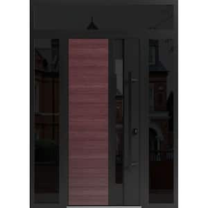 0162 60 in. x 96 in. Left-hand/Inswing 3 Sidelight Tinted Glass Red Oak Steel Prehung Front Door with Hardware