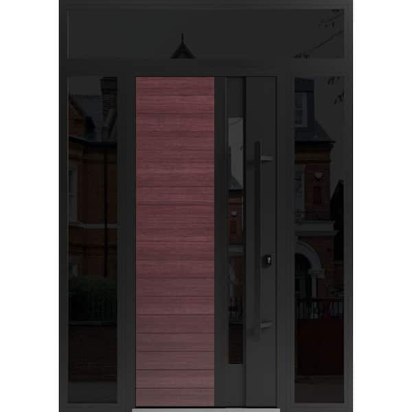 VDOMDOORS 0162 60 in. x 96 in. Left-hand/Inswing 3 Sidelight Tinted Glass Red Oak Steel Prehung Front Door with Hardware