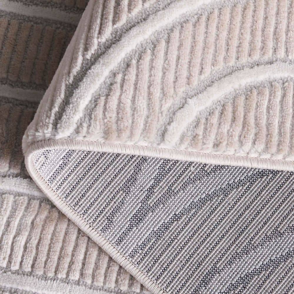 Beige and Grey Geometric 9' x 12' Synthetic Area Rug