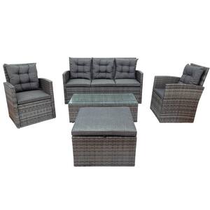 Stripe 5-Piece Wicker Patio Conversation Set with Gray Cushions