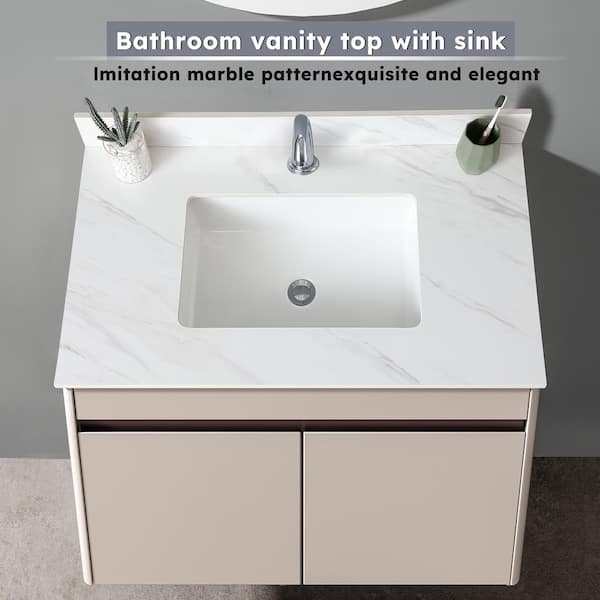 37 in. Undermount Marble Rectangular Bathroom Sink in White