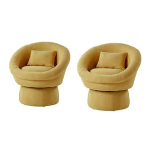 Olga Mustard Modern Lamb Wool Upholstery Swivel Barrel Chair Set of 2