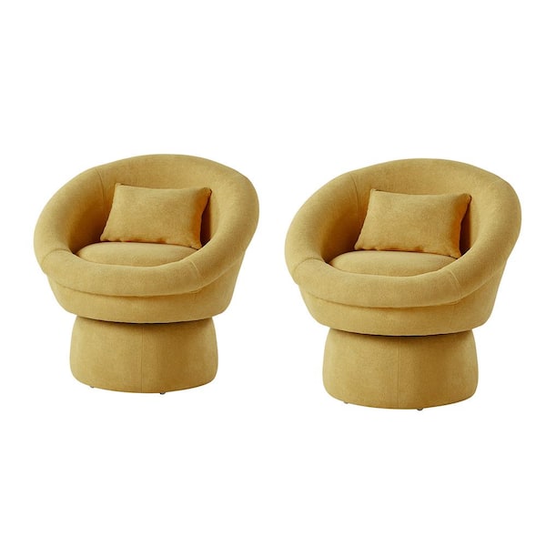JAYDEN CREATION Olga Mustard Modern Faux Lamb Wool Upholstery Swivel Barrel Chair Set of 2