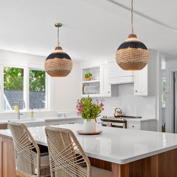 ELE Light & Decor Dylan 14 in. Wide 3-Light Chandelier Woven Shade