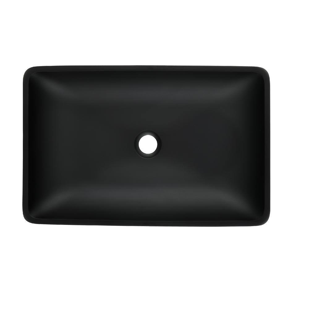 Matte Black Rectangular Glass Vessel Sink with Faucet and Drain