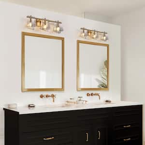 Afmean 23.6 in. 3-Light Plating Brass Vanity Light with Gray Textured Glass Shades and No Bulb Included