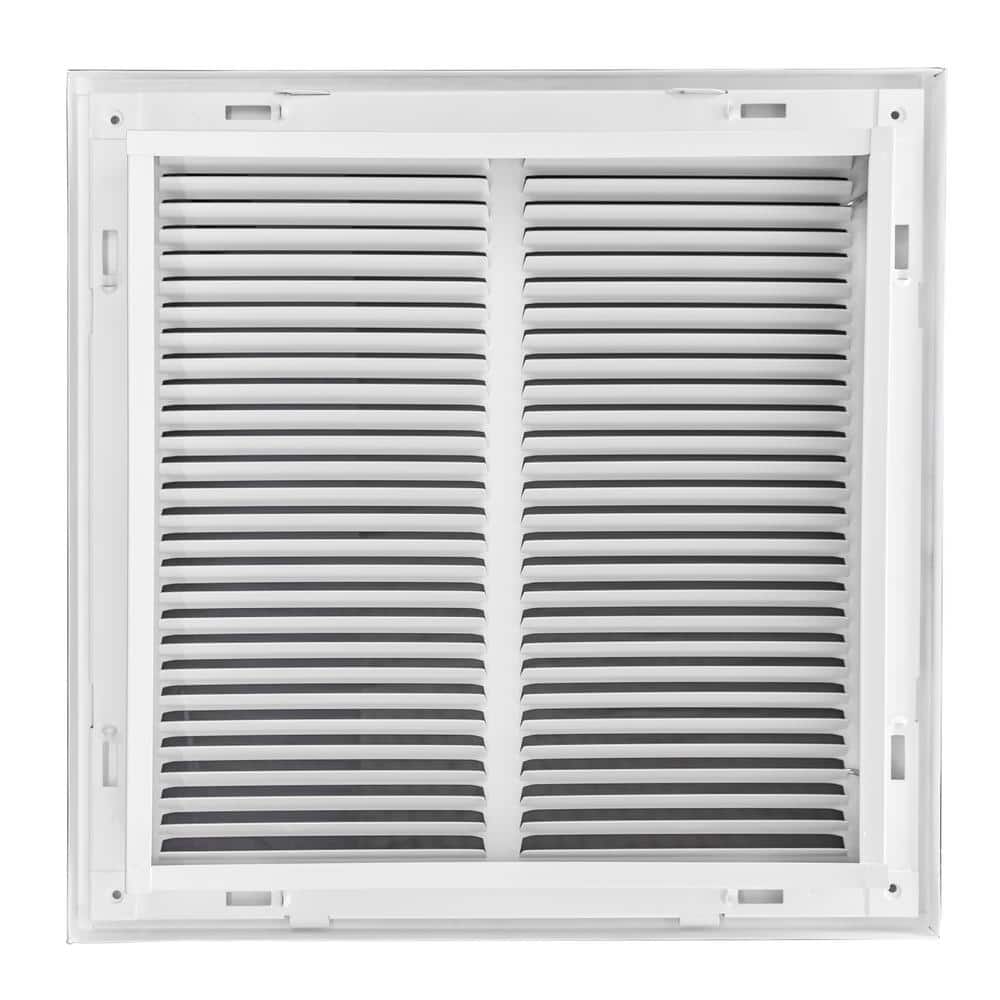 14x14 White Steel Return Air Filter Grille with Fixed Hinges