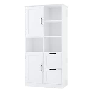 31 in. W x 16 in. D x 62 in. H White Linen Cabinet with Drawers and Adjustable Shelf for Bathroom, Bedroom, Living Room