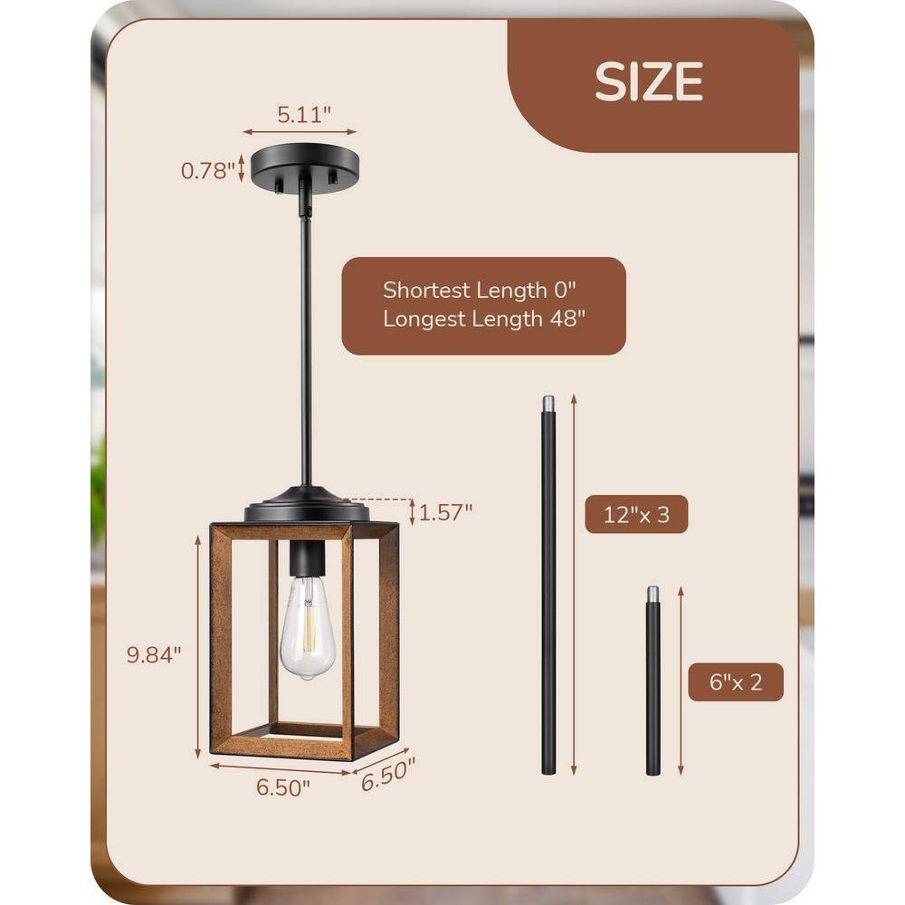Bronze Rustic Farmhouse Wood Cage Pendant Light