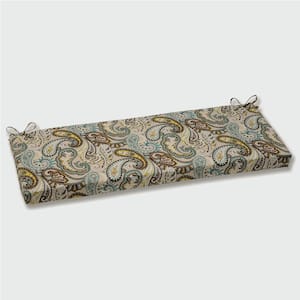 Paisley Rectangular Outdoor Bench Cushion in Blue/Brown Tamara Quartz