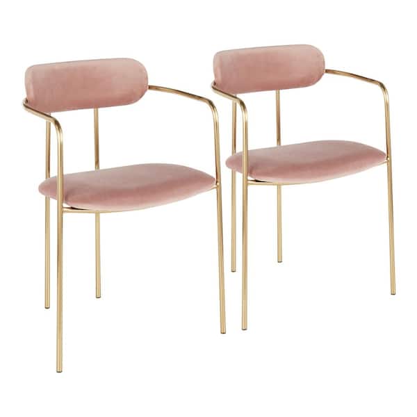 Lumisource Demi Gold and Pink Velvet Dining Chair (Set of 2)