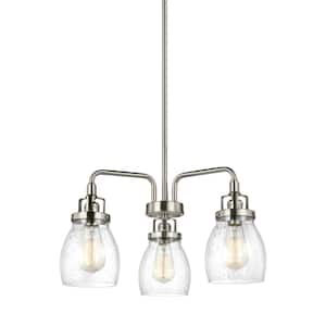 Belton 3-Light Brushed Nickel Transitional Industrial Hanging Chandelier with Clear Seeded Glass Shades