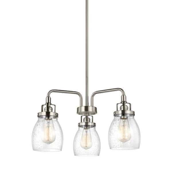 Generation Lighting Belton 3-Light Brushed Nickel Transitional Industrial Hanging Chandelier with Clear Seeded Glass Shades