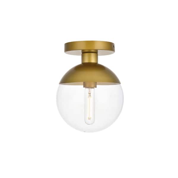 Unbranded Timless Home 8 in. 1-Light Midcentury Modern Brass and Clear Flush Mount with No Bulbs Included