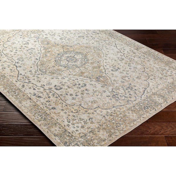 Lillian Ivory/Blue 3 ft. x 7 ft. Machine-Washable Medallion Indoor Runner Area Rug