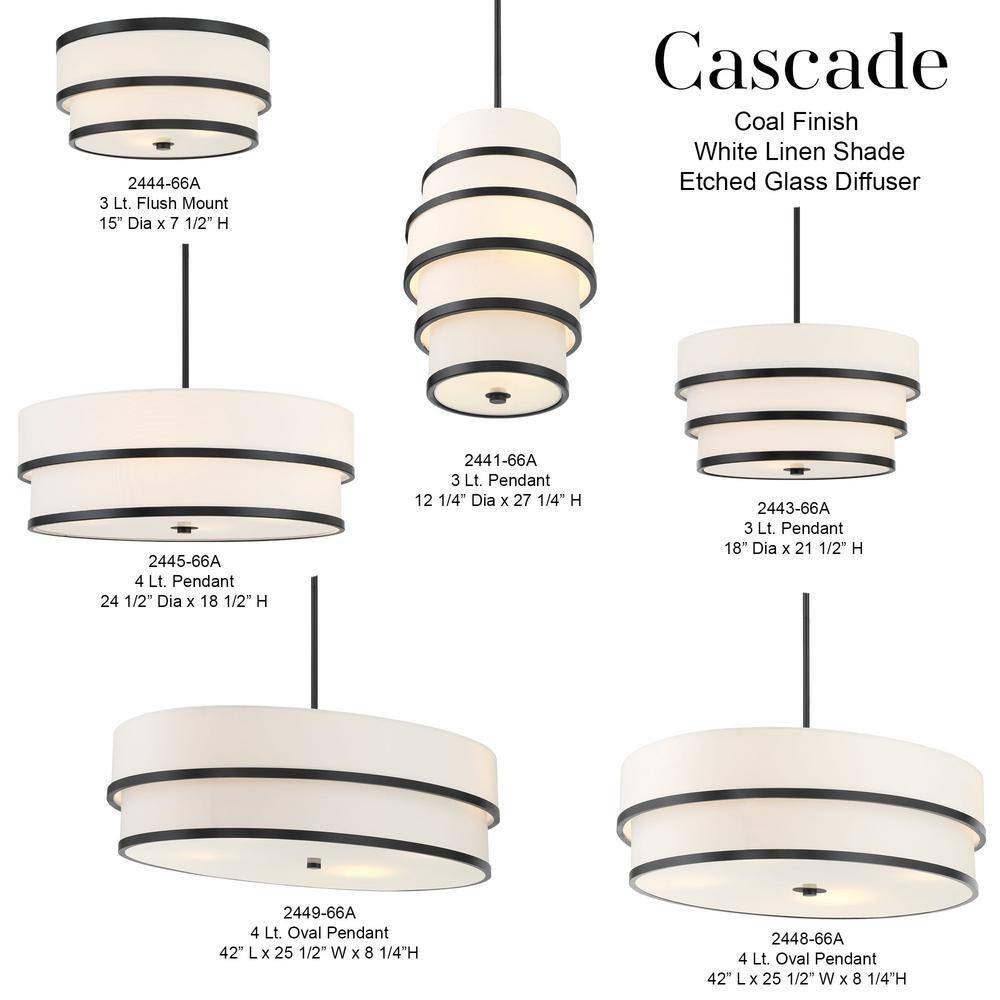 Coal Black Glass Drum 3-Light Flush Mount Ceiling Fixture
