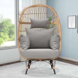 Beige Stationary Patio Wicker Ourdoor Indoor Lounge Egg Chair with Light Gray Cushions 440 lbs. Weight Capacity