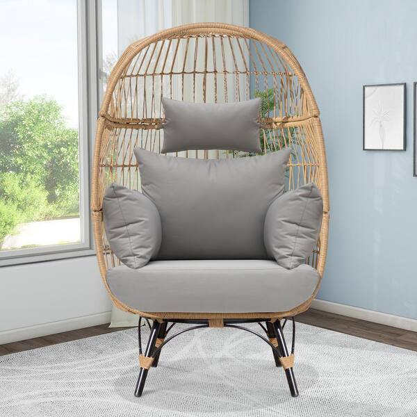 NICESOUL Beige Stationary Patio Wicker Ourdoor Indoor Lounge Egg Chair ...