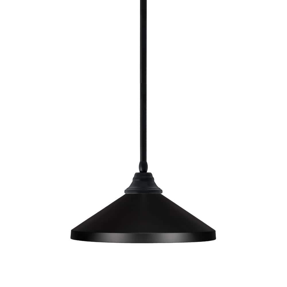 Sparta 100-Watt 1 Light Matte Black Shaded Pendant Light with 14 in. Matte 