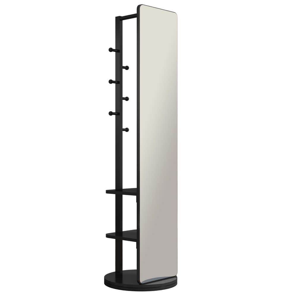 Black 14 in. W x 66 in. H Rectangle Wood Full Length Mirror with Hook ...
